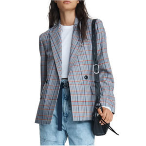 Rag & Bone Elise Wool Check Blazer Jacket Gray Blue Red White Plaid NWT 8